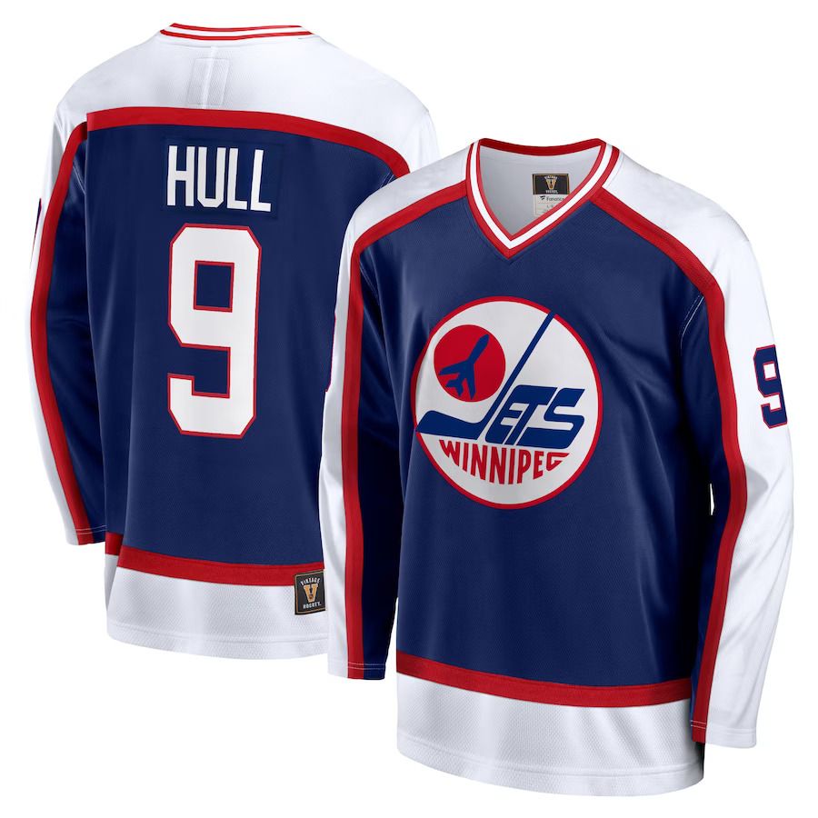 Men Winnipeg Jets 9 Bobby Hull Fanatics Branded Navy Breakaway Retired Player NHL Jersey